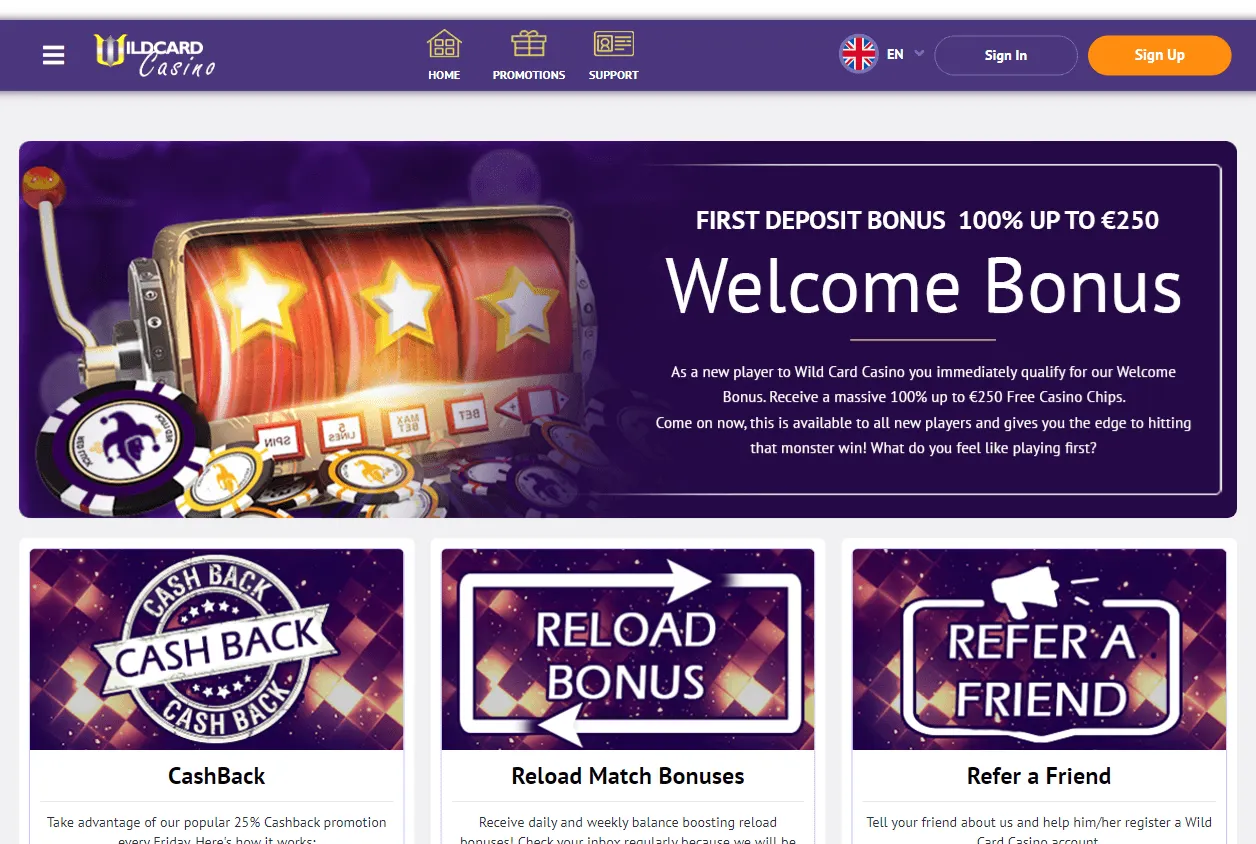 Wildcard Casino desktop promotions and welcome offers