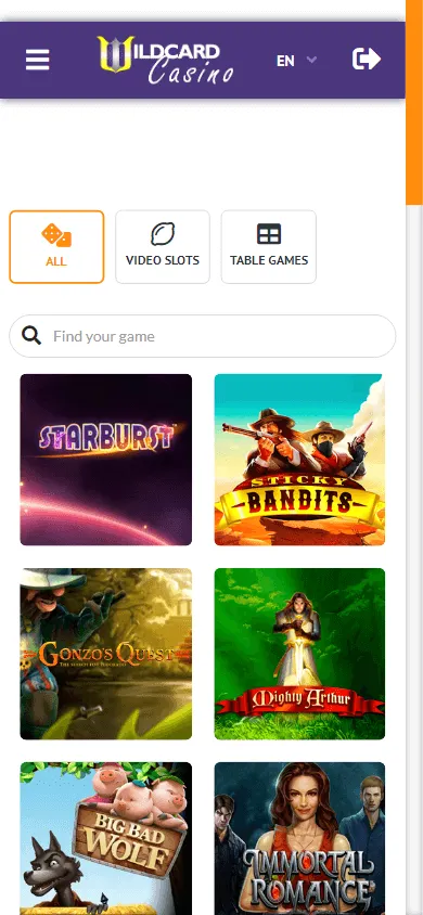 Wildcard Casino mobile browser games for Australian players